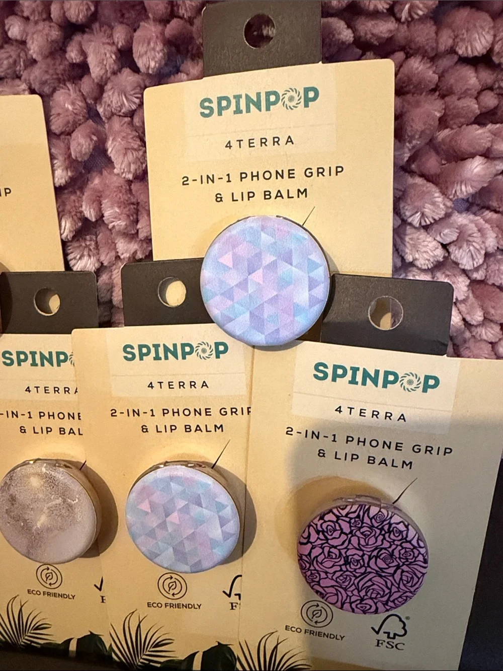 SPINPOP 2-in-1 Phone Grip & Lip Balm - Pink Pattern